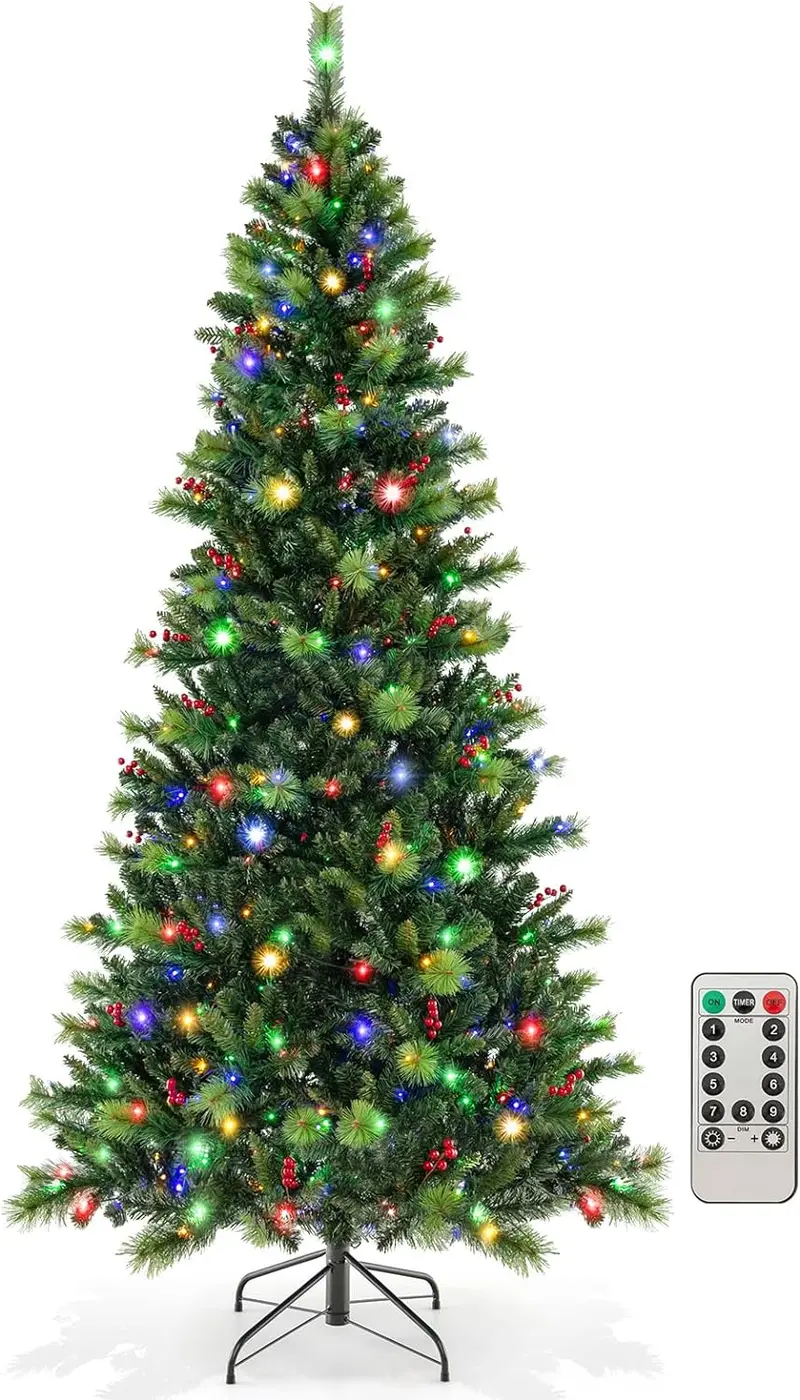 Premium Pre-Lit Hinged Christmas Tree with 670 PVC & Pine Tip Branches