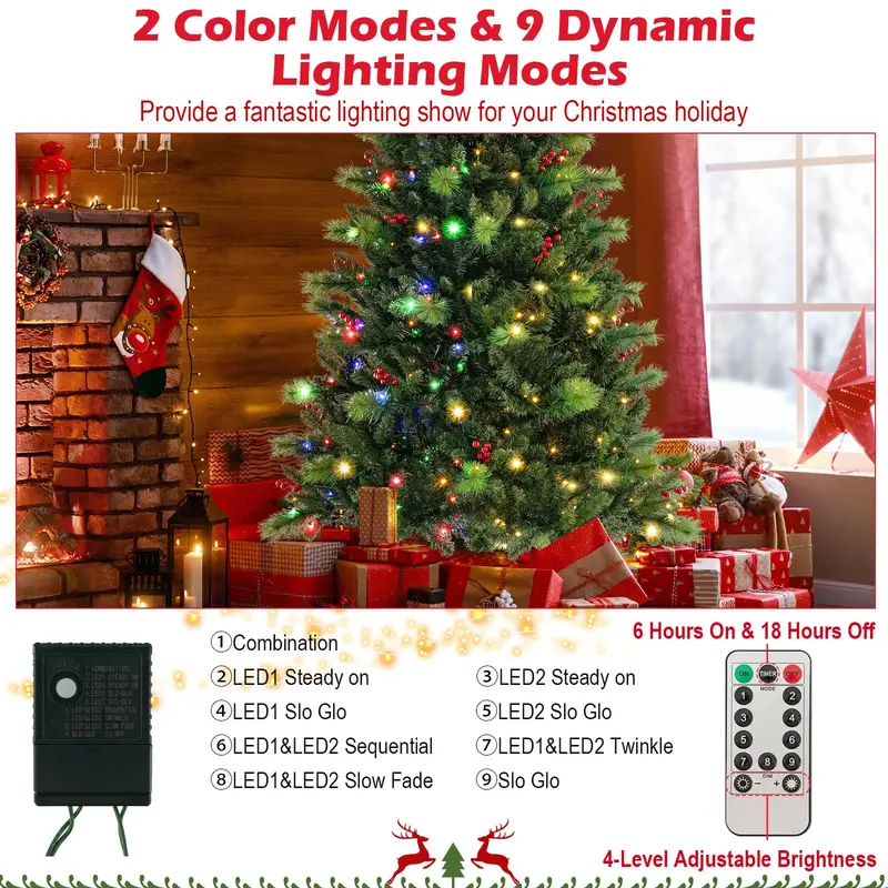 Premium Pre-Lit Hinged Christmas Tree with 670 PVC & Pine Tip Branches