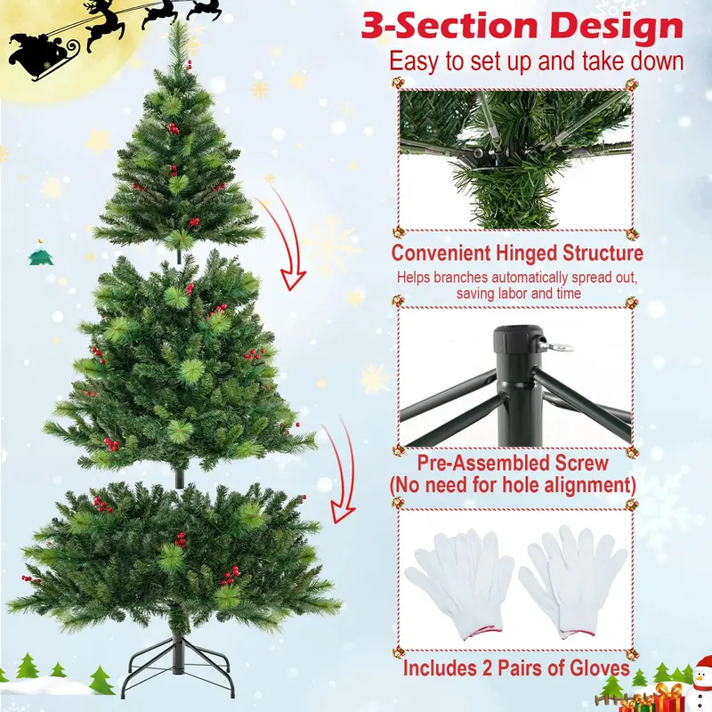 Premium Pre-Lit Hinged Christmas Tree with 670 PVC & Pine Tip Branches