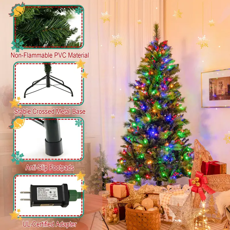 Premium Pre-Lit Hinged Christmas Tree with 670 PVC & Pine Tip Branches