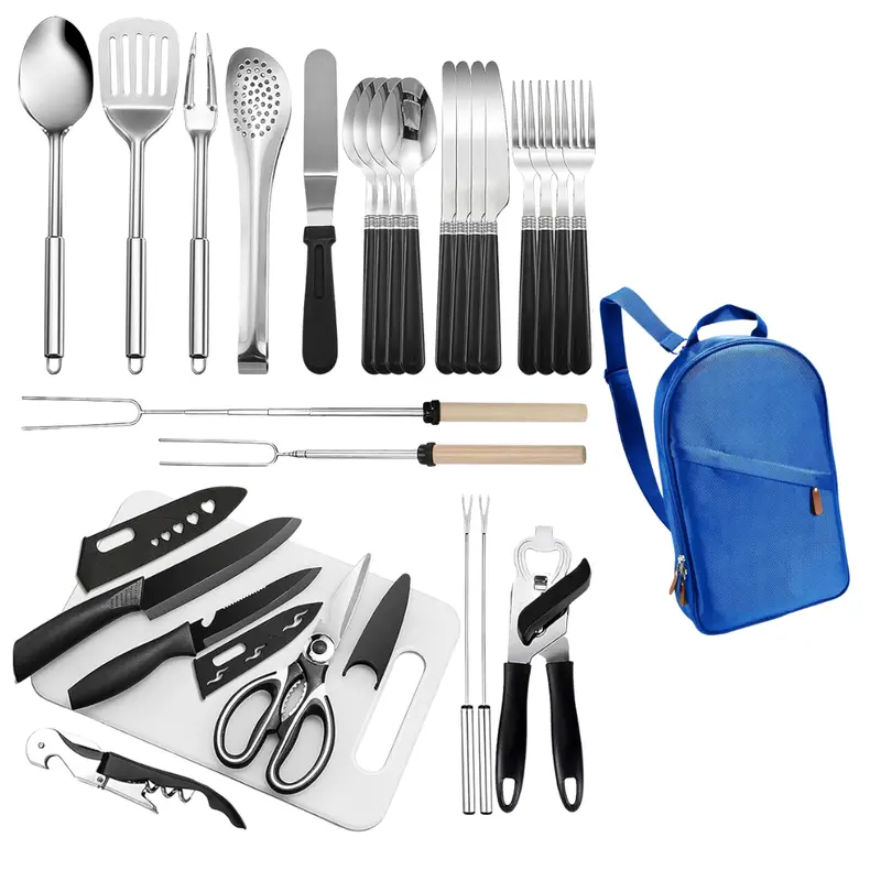 Premium Stainless Steel Outdoor Cooking Kit – 31-Piece Set with Storage Case