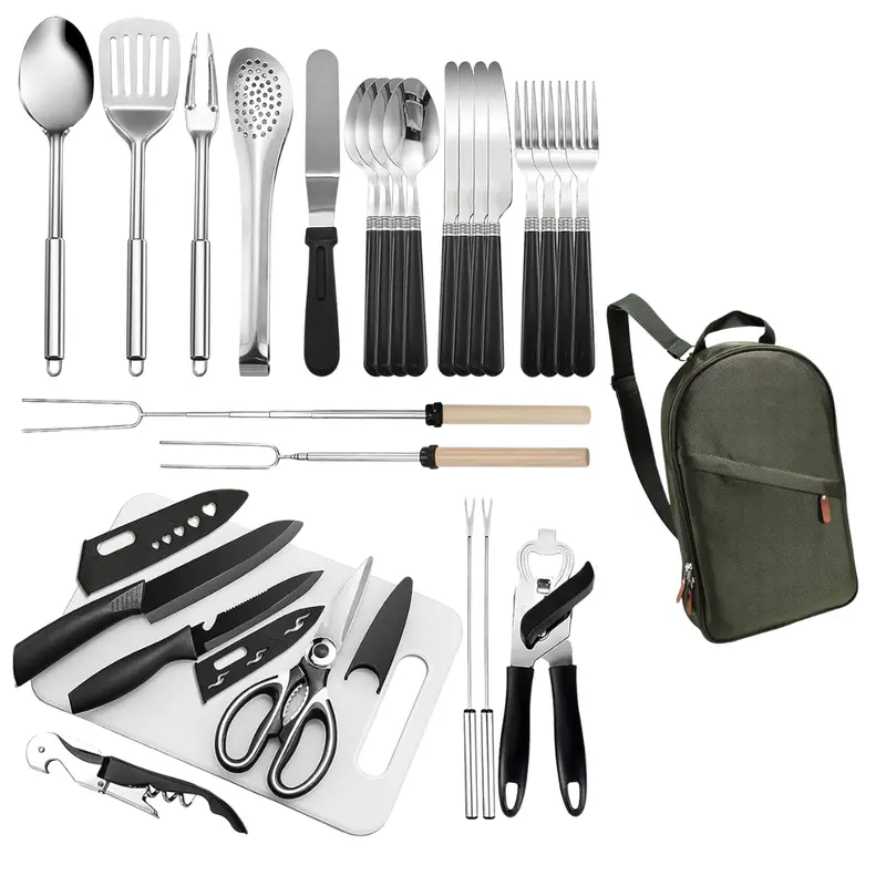 Premium Stainless Steel Outdoor Cooking Kit – 31-Piece Set with Storage Case