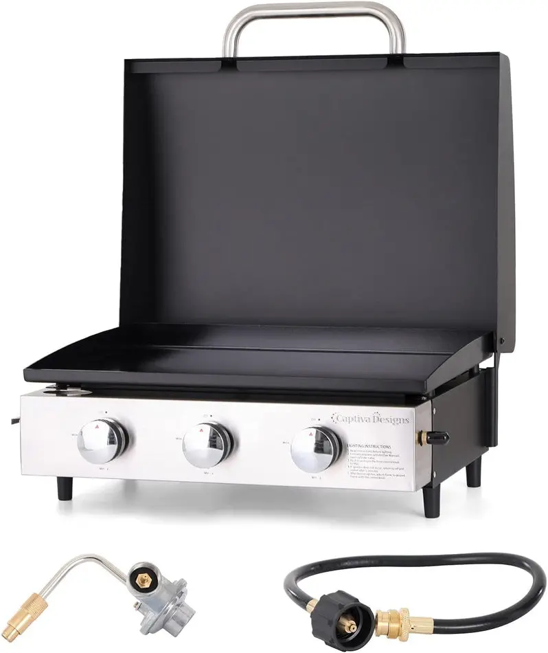 Premium Stainless Steel Propane Grill with Side Burner – 42,000 BTU Outdoor Cooking System with Enameled Cast Iron Grates