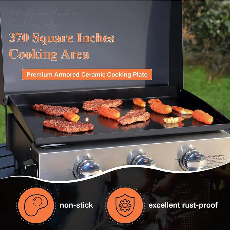 Premium Stainless Steel Propane Grill with Side Burner – 42,000 BTU Outdoor Cooking System with Enameled Cast Iron Grates