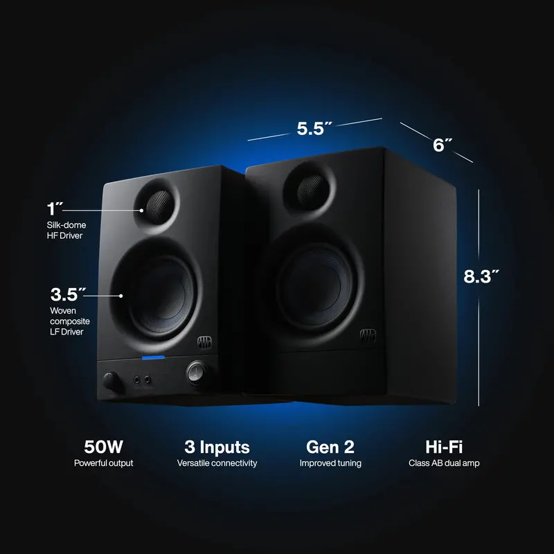 PreSonus Eris 3.5 Powered Studio Monitors – Compact Audio Reference Speakers