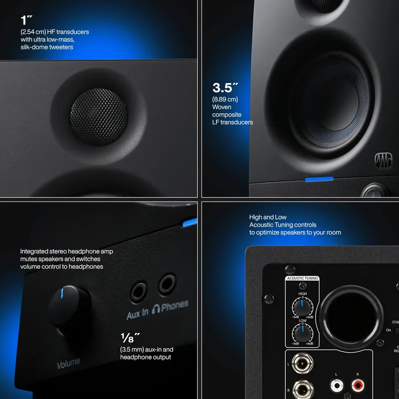 PreSonus Eris 3.5 Powered Studio Monitors – Compact Audio Reference Speakers