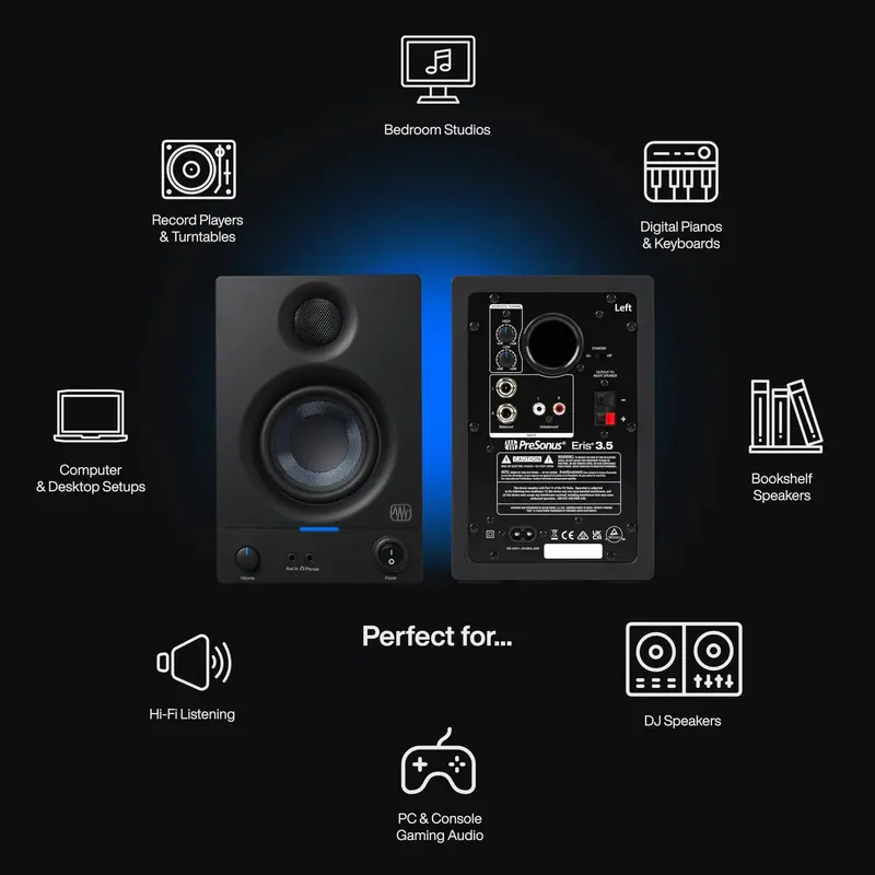 PreSonus Eris 3.5 Powered Studio Monitors – Compact Audio Reference Speakers