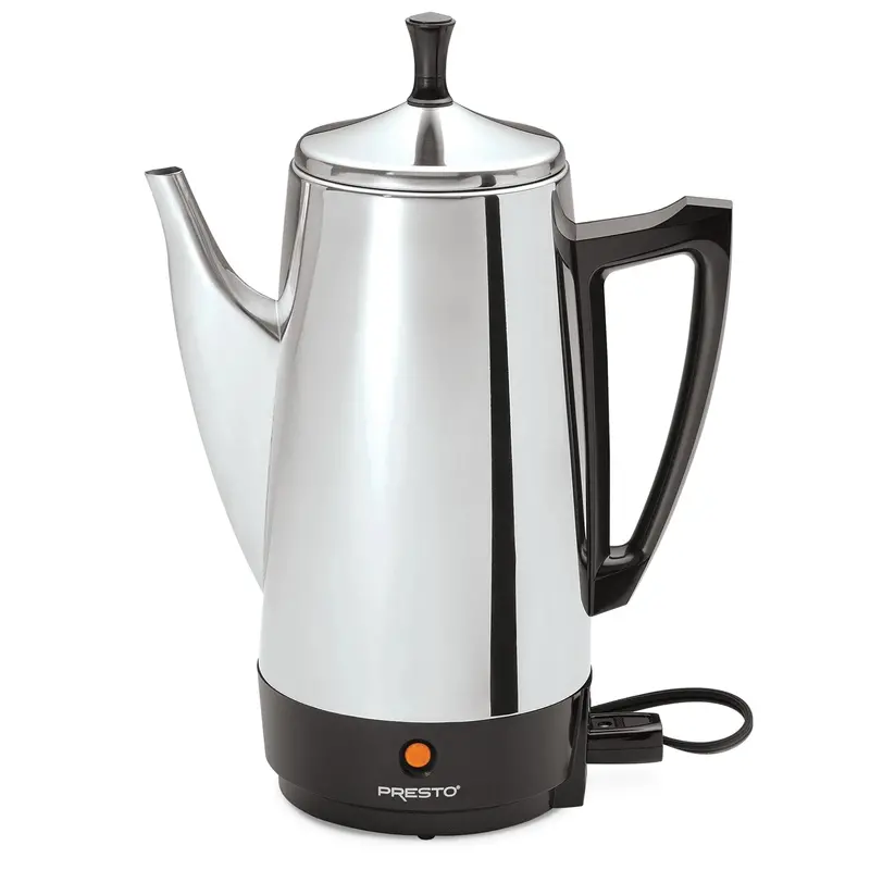 Presto 12-Cup Stainless Steel Percolator – Fast-Brewing Stovetop Coffee Maker (Silver)