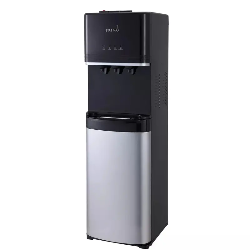 Primo Deluxe Bottom-Load Stainless Steel Water Cooler – Triple-Temperature Dispenser (Hot/Cold/Ambient)