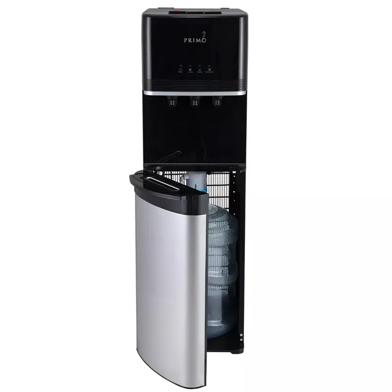 Primo Deluxe Bottom-Load Stainless Steel Water Cooler – Triple-Temperature Dispenser (Hot/Cold/Ambient)