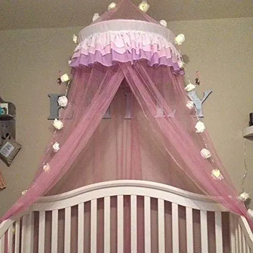 Princess-Style Dome Canopy Net with Ruffled Lace Trim