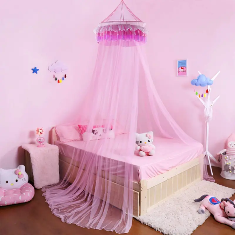 Princess-Style Dome Canopy Net with Ruffled Lace Trim