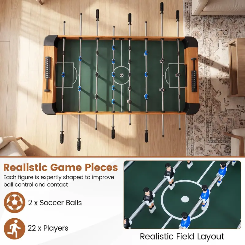Professional-Grade 47-Inch Soccer Table – Full Competition Size, 22 Figures, Dual-Ball System
