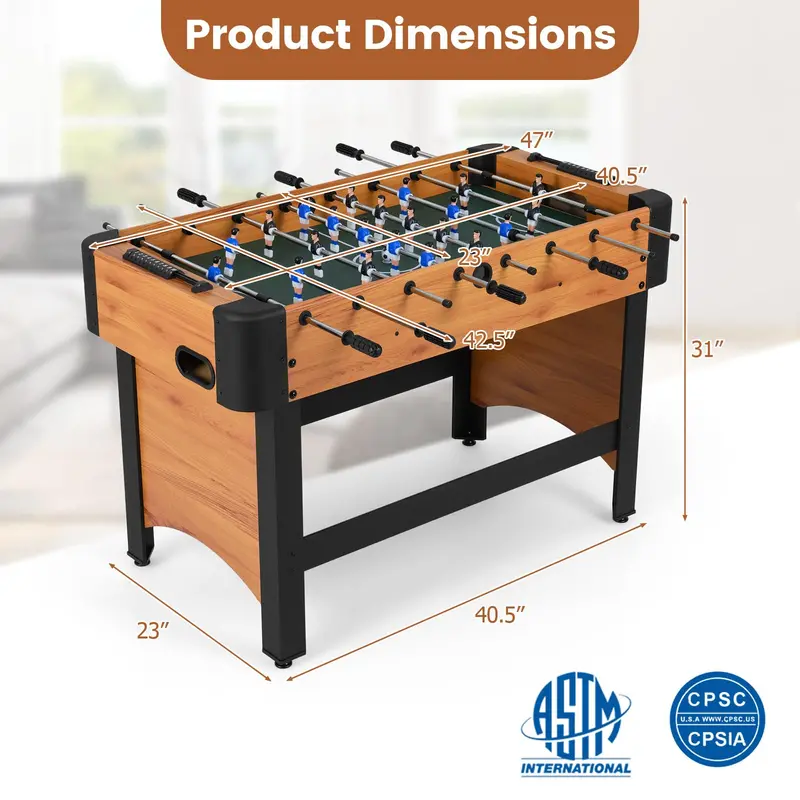 Professional-Grade 47-Inch Soccer Table – Full Competition Size, 22 Figures, Dual-Ball System