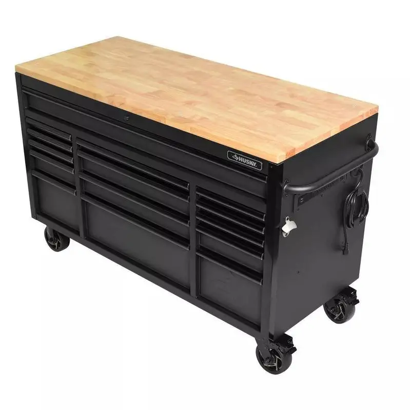 Professional-Grade 61" Rolling Workbench – 15-Drawer Storage System with Reinforced Solid Wood Top