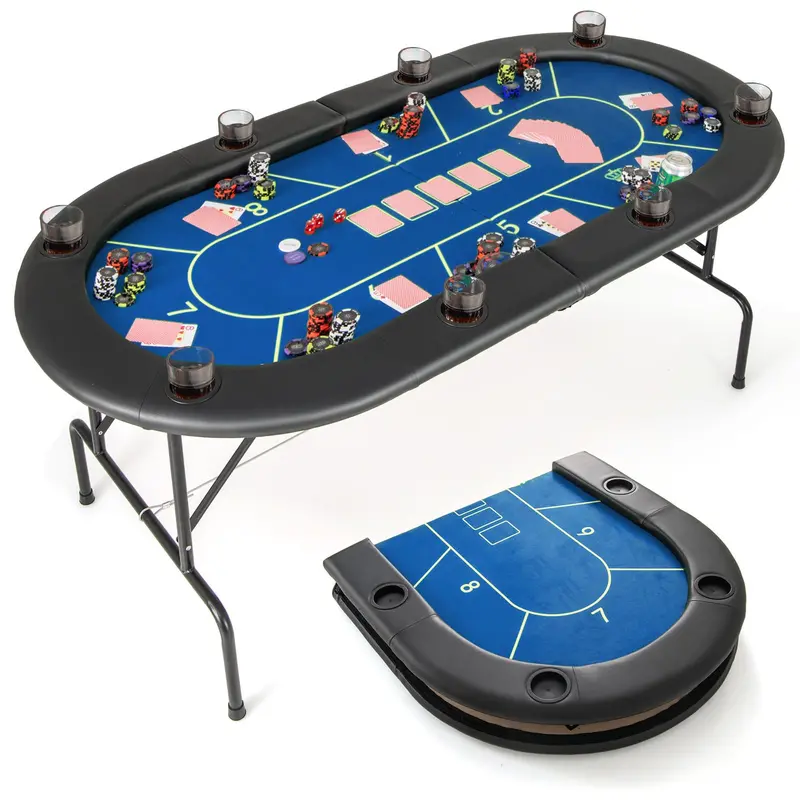 Professional-Grade Foldable Poker Table – 72x36 Inch Surface with 8 Integrated Drink Holders