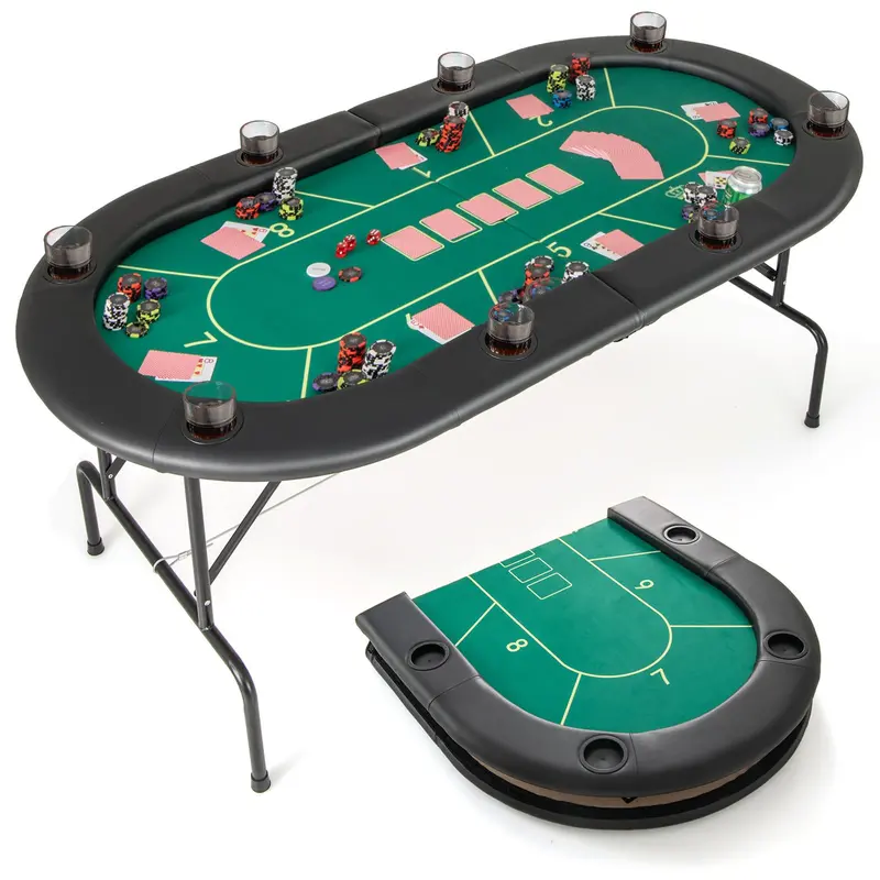 Professional-Grade Foldable Poker Table – 72x36 Inch Surface with 8 Integrated Drink Holders 2