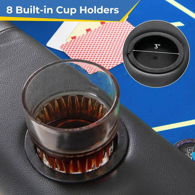 Professional-Grade Foldable Poker Table – 72x36 Inch Surface with 8 Integrated Drink Holders