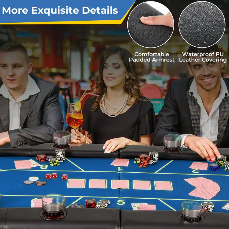 Professional-Grade Foldable Poker Table – 72x36 Inch Surface with 8 Integrated Drink Holders