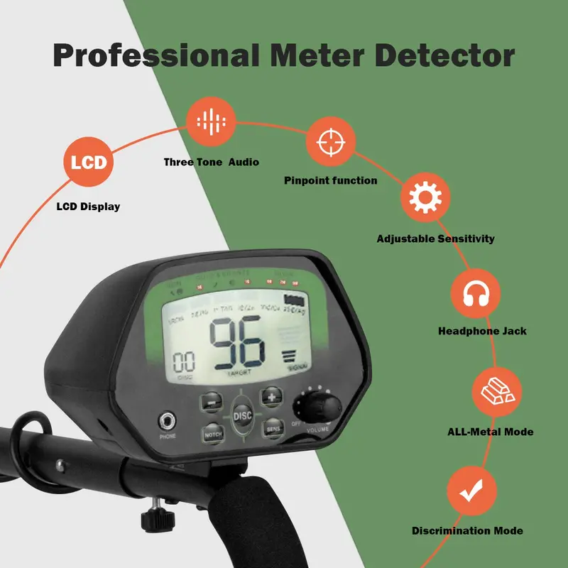 Professional-Grade Metal Detector Kit for Adults – Treasure Hunting Tool (Black)