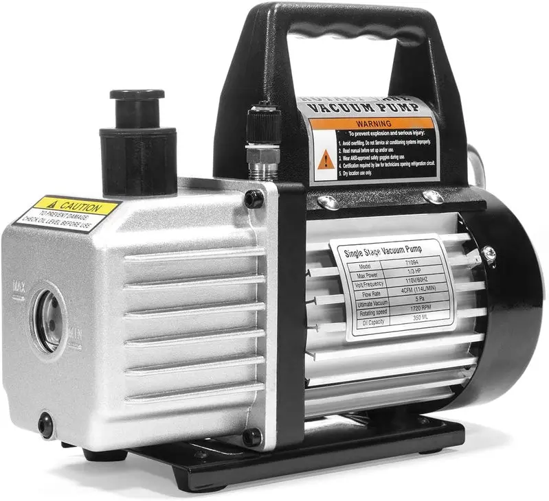 Professional HVAC Vacuum Pump Kit with Manifold Gauges, R134a Tap, Leak Detector, and Carry Case