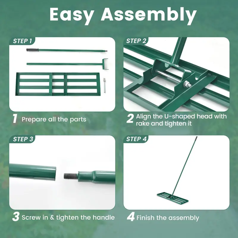 Professional Lawn Leveling Rake, Ergonomic Soil Grading Tool with Reinforced Steel Tines