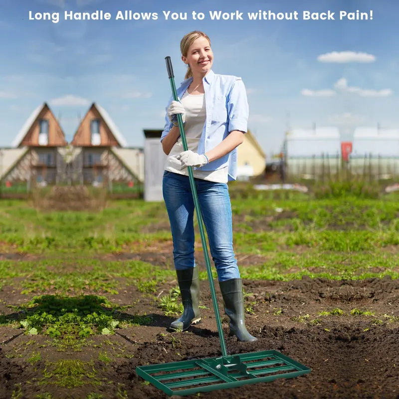 Professional Lawn Leveling Rake, Ergonomic Soil Grading Tool with Reinforced Steel Tines