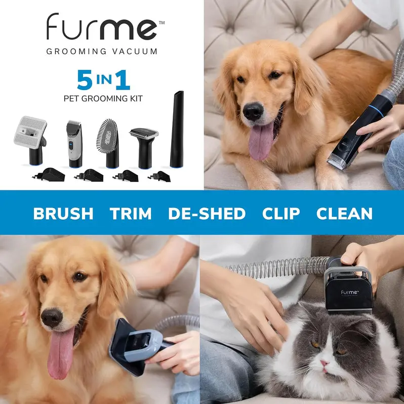 Professional Pet Grooming Vacuum Kit – 2L Canister + 5 Specialized Attachments | Effective on Dog, Cat & Pet Hair on All Coat Types