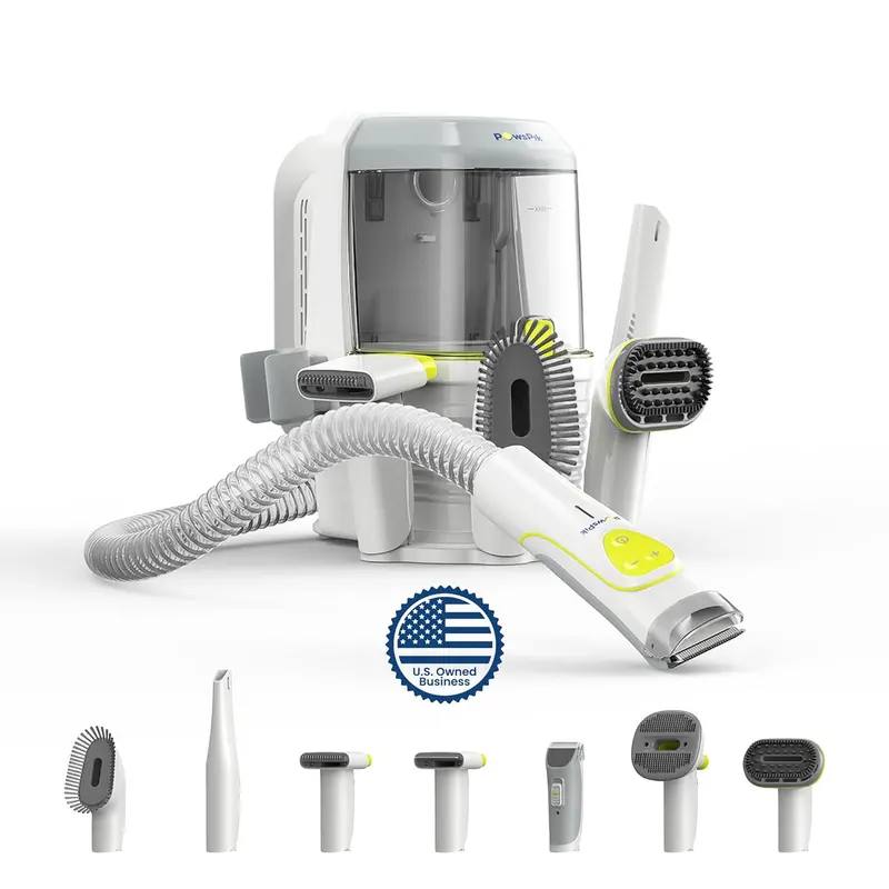 Professional Pet Grooming Vacuum System – Handheld Control, 7 Attachments, 6 Suction Levels, 2.2L HEPA Bin