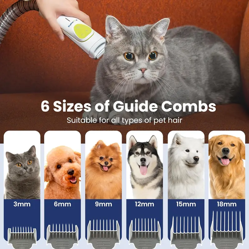 Professional Pet Grooming Vacuum System – Handheld Control, 7 Attachments, 6 Suction Levels, 2.2L HEPA Bin