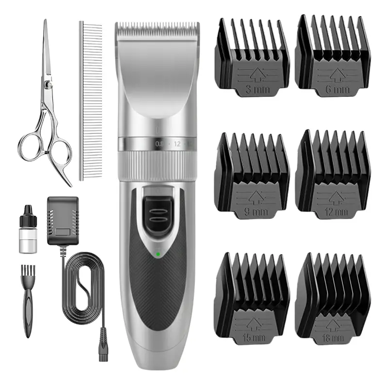 Professional Pet Hair Clipper Set with Adjustable Blades and Precision Guide Combs