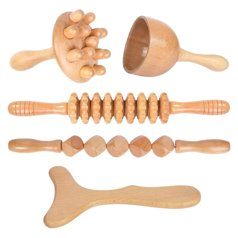 Professional Wood Therapy Set – 5-Piece Full-Body Massage Tool Collection