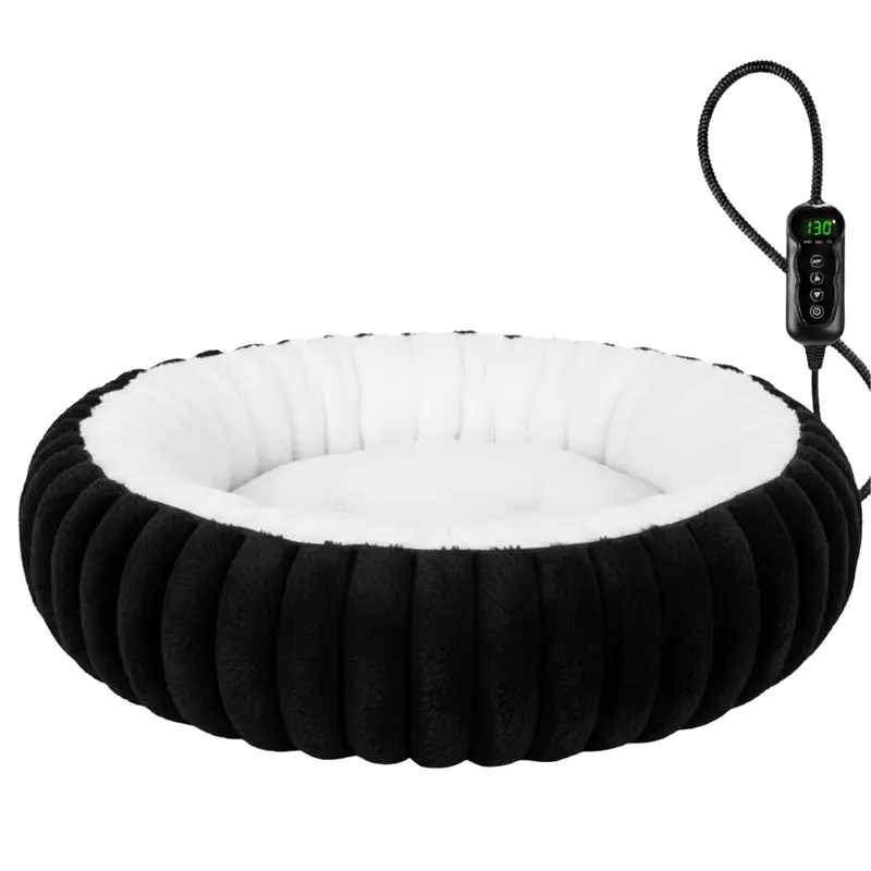 Programmable Heated Donut Pet Bed – Digital Timer & 3-Temp Control for Year-Round Use