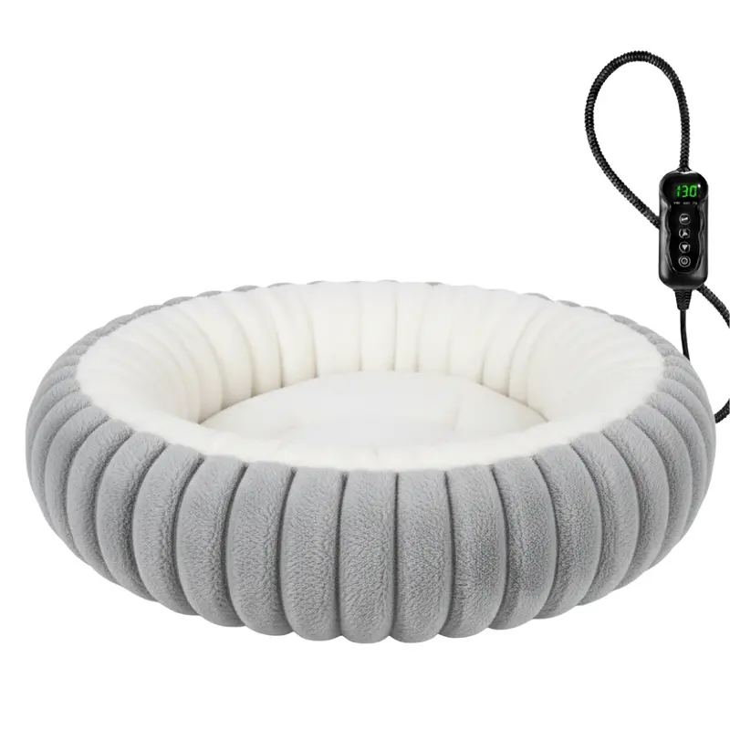 Programmable Heated Donut Pet Bed – Digital Timer & 3-Temp Control for Year-Round Use