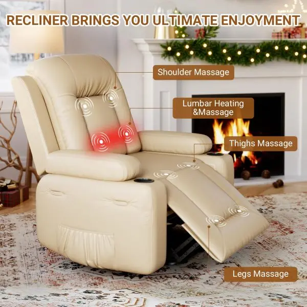 PU Leather Power Lift Recliner with Massage, Heat, USB Port, and Adjustable Positions