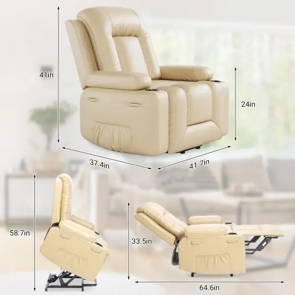 PU Leather Power Lift Recliner with Massage, Heat, USB Port, and Adjustable Positions