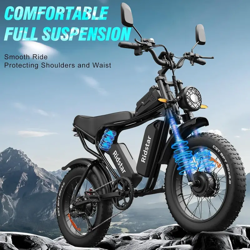 Q20 High-Power Electric Fat Tire Bike – 2000W Motor, 52V Battery, 30–180-Mile Range for Adults