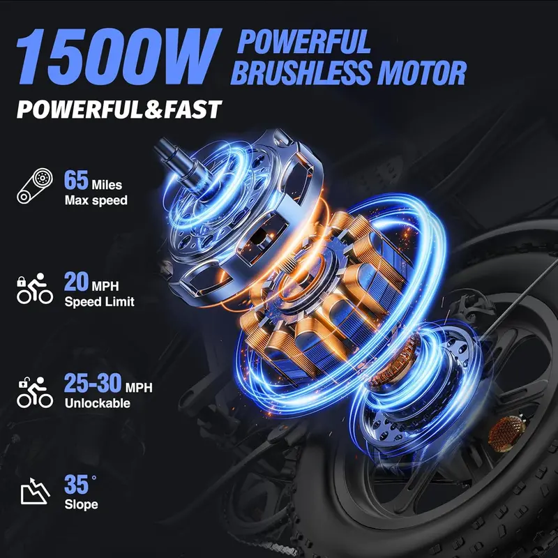 Q20 High-Power Electric Fat Tire Bike – 2000W Motor, 52V Battery, 30–180-Mile Range for Adults