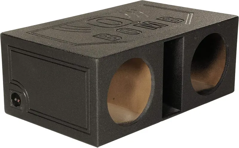 QPower QBOMB12VL Dual 12-Inch Vented Subwoofer Enclosure — Reinforced MDF Cabinet, Black Rhino Liner Coating