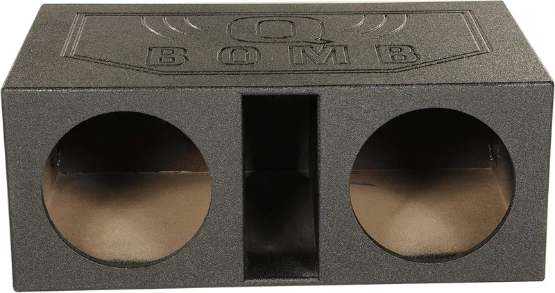 QPower QBOMB12VL Dual 12-Inch Vented Subwoofer Enclosure — Reinforced MDF Cabinet, Black Rhino Liner Coating