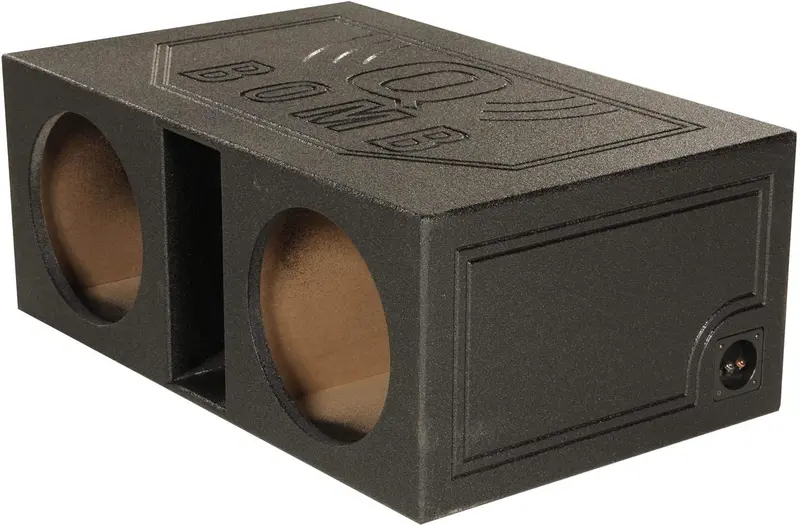 QPower QBOMB12VL Dual 12-Inch Vented Subwoofer Enclosure — Reinforced MDF Cabinet, Black Rhino Liner Coating