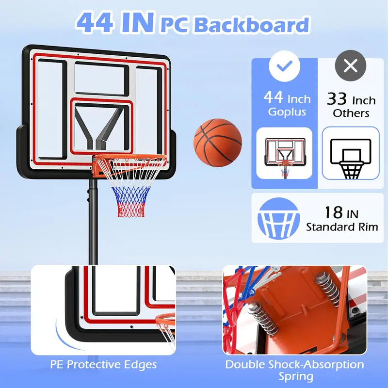 Quick-Adjust Outdoor Basketball Goal – 7.4–10 ft Height Range, 44" Durable PC Backboard