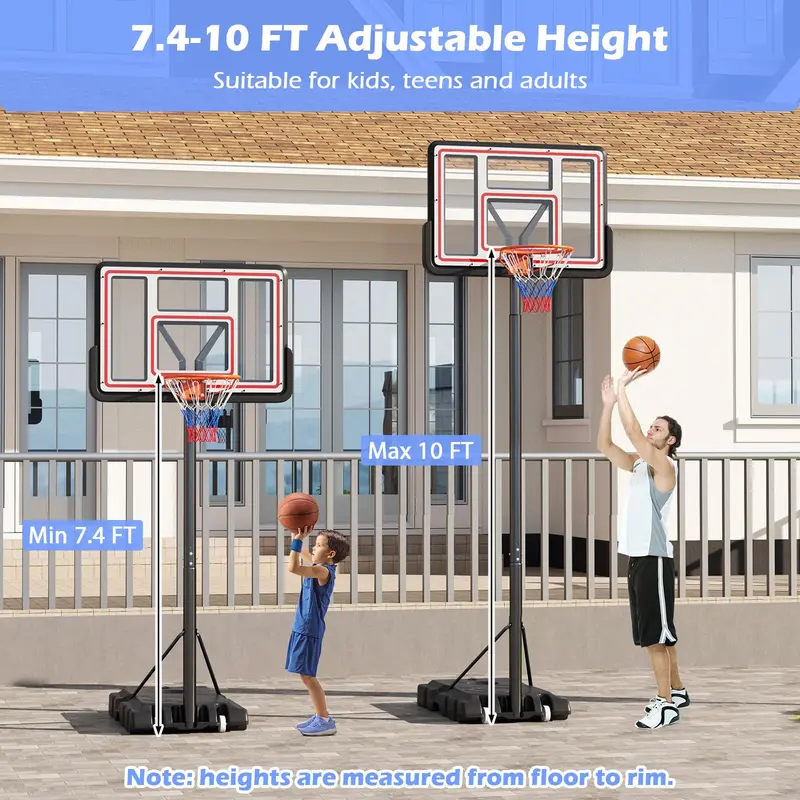Quick-Adjust Outdoor Basketball Goal – 7.4–10 ft Height Range, 44" Durable PC Backboard