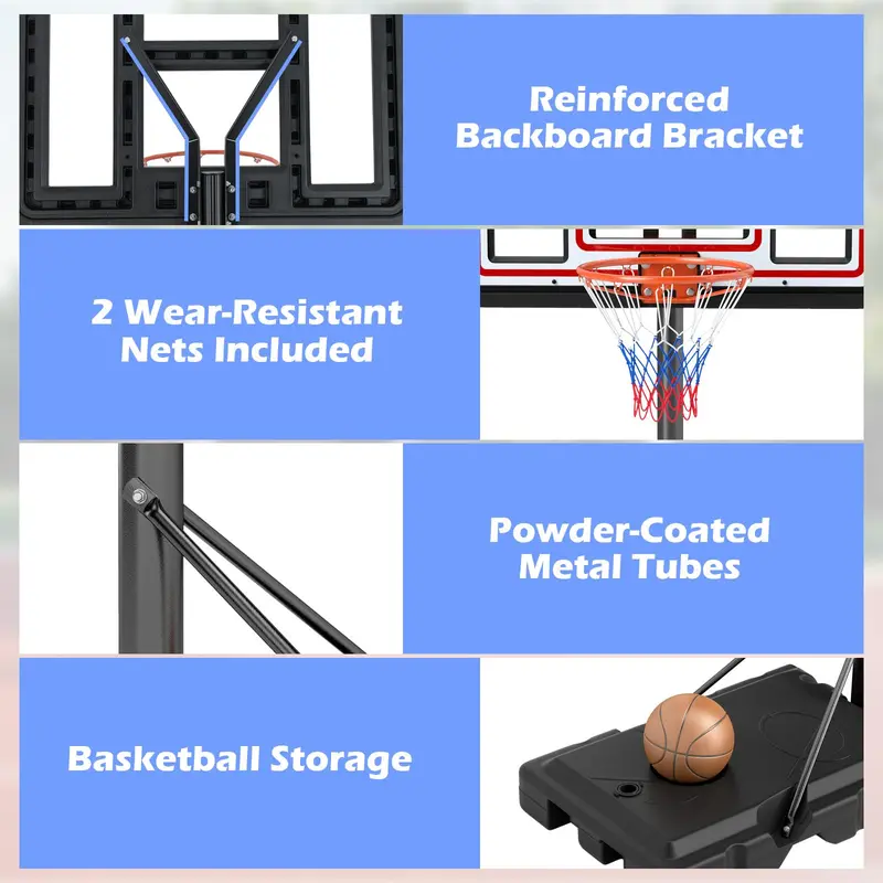 Quick-Adjust Outdoor Basketball Goal – 7.4–10 ft Height Range, 44" Durable PC Backboard