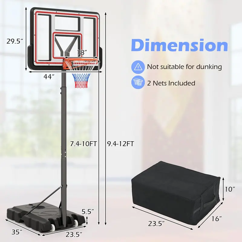 Quick-Adjust Outdoor Basketball Goal – 7.4–10 ft Height Range, 44" Durable PC Backboard