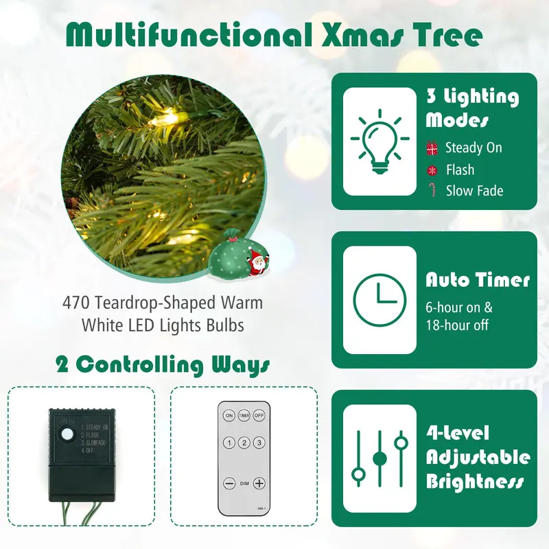 Quick-Assembly Pre-Lit Christmas Tree with Included Storage Carry Bag