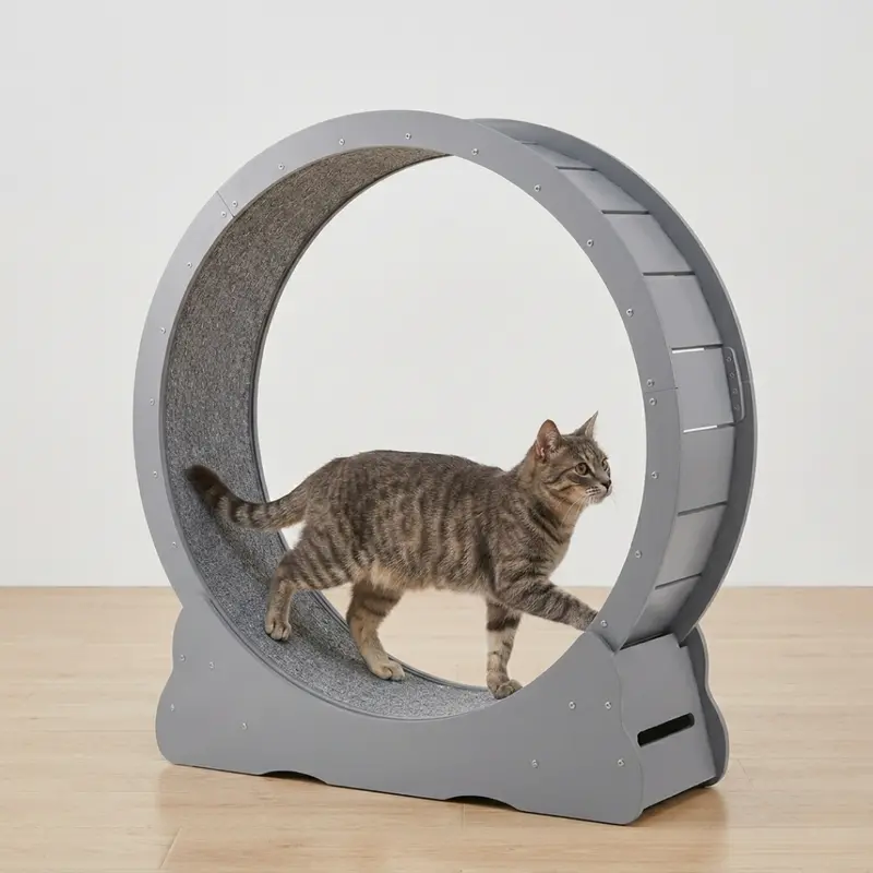 Quiet Indoor Cat Exercise Wheel – Stable Locking Base & Removable Carpeted Mat