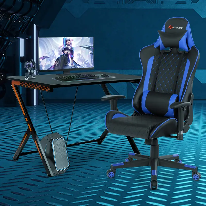 Racing-Style Gaming Desk and Ergonomic Chair Set with Lumbar Massage & Adjustable Headrest 2