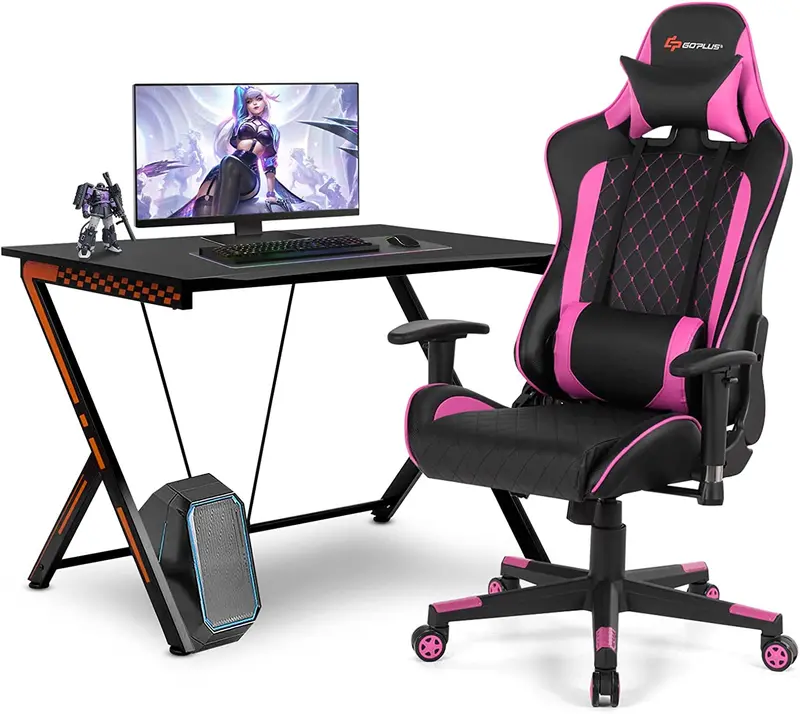 Racing-Style Gaming Desk and Ergonomic Chair Set with Lumbar Massage & Adjustable Headrest