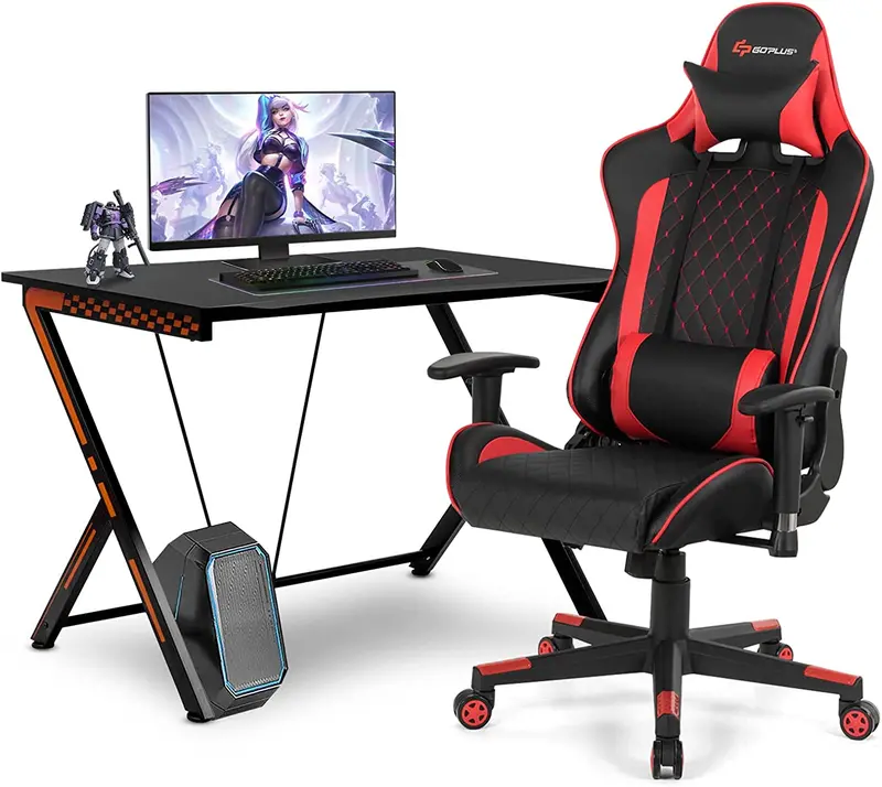 Racing-Style Gaming Desk and Ergonomic Chair Set with Lumbar Massage & Adjustable Headrest